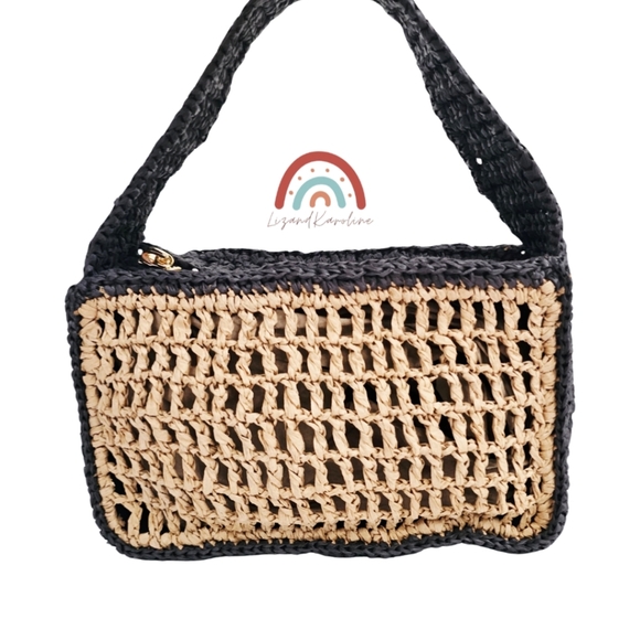 New! J. Crew Paros Open Weave Straw Bag  with Horseshoe Charm - Picture 4 of 16